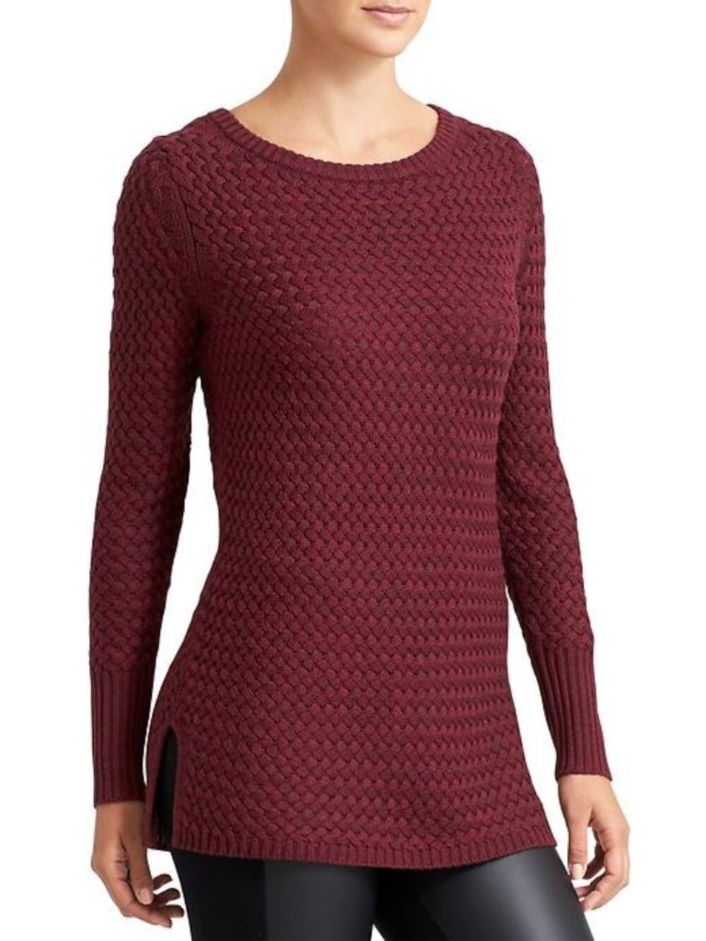 Athleta Cypress Wool Blend Basketweave Knit Tunic Sweater in Chianti Marl - Sz S